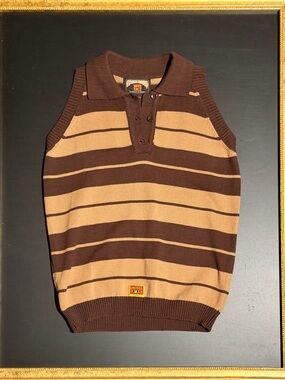 Brown & Tan Striped Polo Knit Vest by Punk FB County